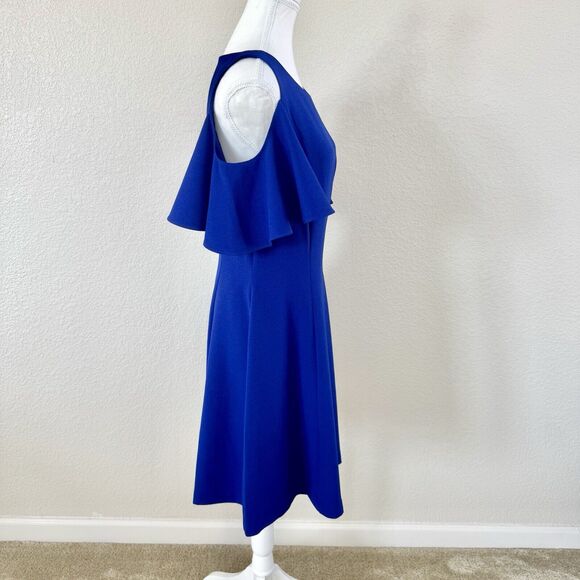 Eliza J Royal Blue Ruffle Cut-Out Sleeve A-line Dress Size 8 Cold Shoulder - Picture 6 of 14